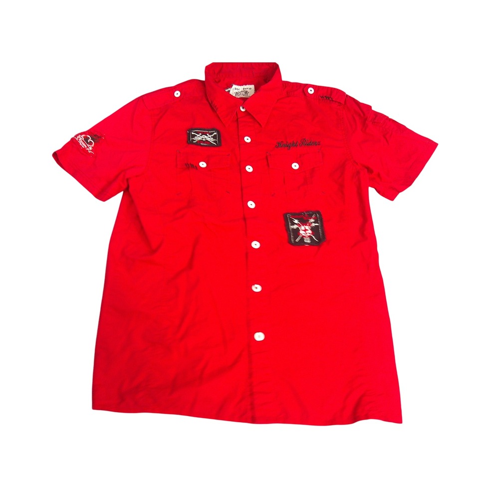 Epic Hero Knight Riderz Mens XL Red Motorcycle Biker Button Up Shirt Embroidered
